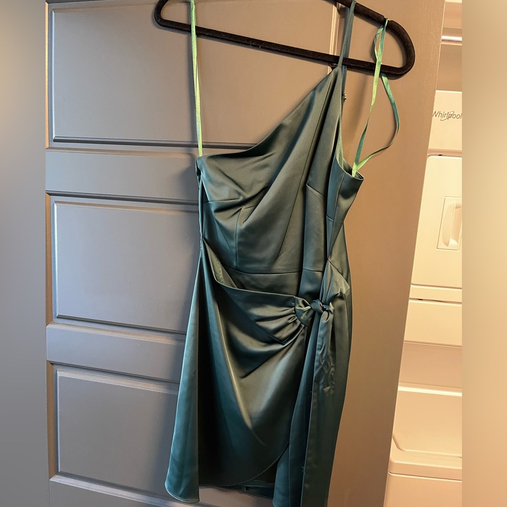Green satin Gianni bini cocktail dress